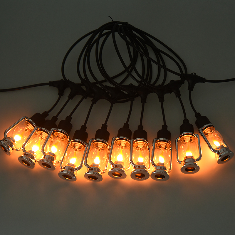 Vindemiatio raeda lucerna stilo flamma lux chorda (argentum, 5 metra 10 lumina)